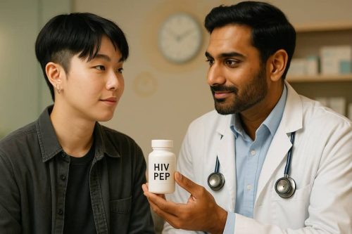 Young adult consulting doctor about HIV PEP treatment in Singapore